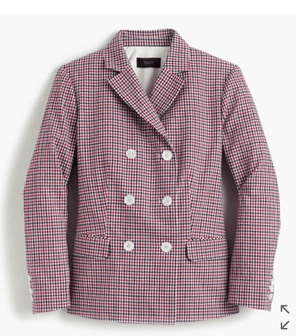 J. Crew Red Tattersall Plaid Double Breasted Blazer Jacket Women's Size 2